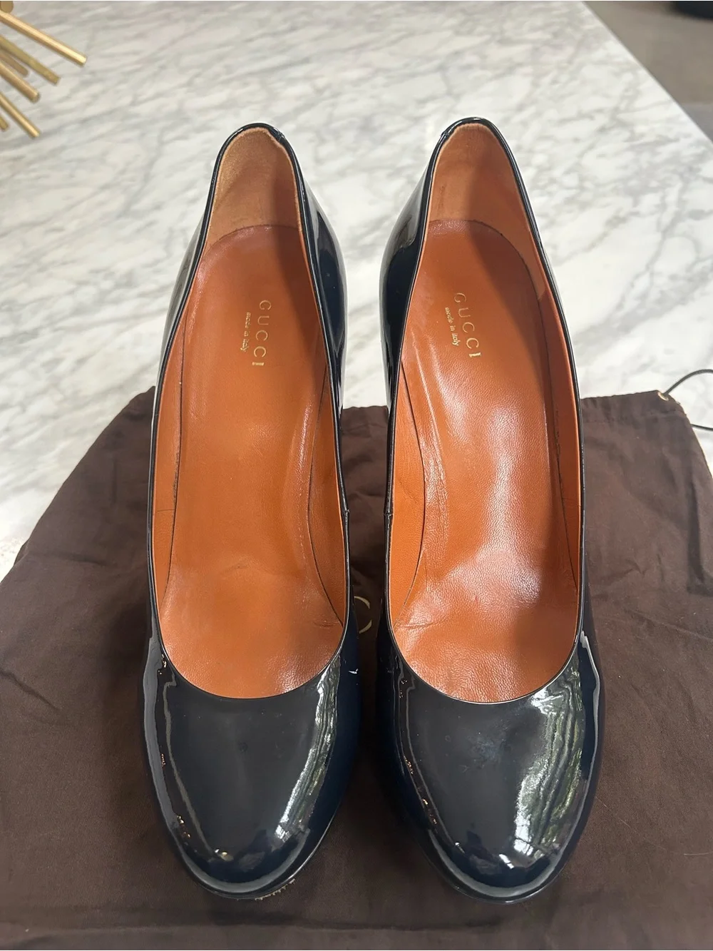 Gucci Navy Patent Leather Platform Pumps Size 41